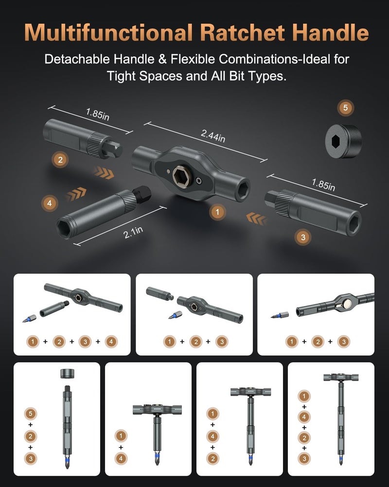 Bomivoi 74 in 1 Magnetic Screwdriver Set, Multi Bit Ratchet Screwdriver Set with Detachable Handle, Repair Tool Kit for Furniture, Precision Electrical Appliance, Bicycle, Ring Doorbell, DIY, Watch - Image 2